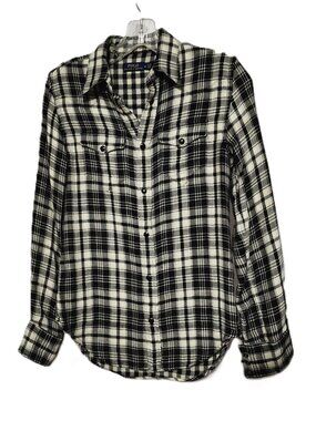 NWOT Polo Ralph Lauren Womens Black&Ecru Plaid 100%Cotton Western Snap Shirt Sz0